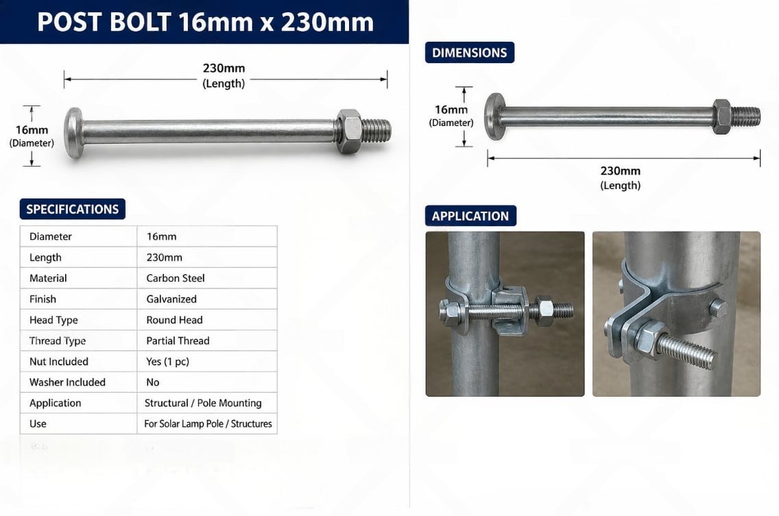 POST BOLT 16mm x 230mm